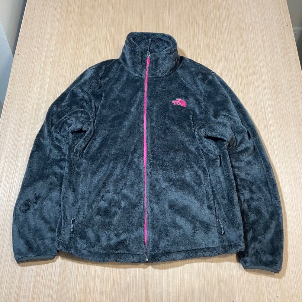The North Face Osito Jacket Women XL Grey Pink Full Zip Fuzzy Fleece